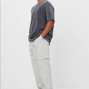 Bershka Raw Hem Short Sleeve Grey Sweatshirt Mens Size XS